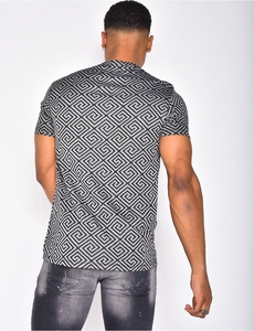 Chemise décontractée à manches courtes et col en V pour homme, imprimé géométrique, respirante, idéale pour l'été - Product Image 4