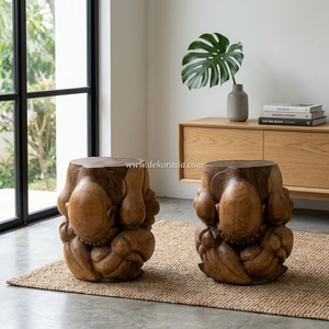 Tabourets de bar en bois recyclé, thème bouddhiste, sculptés, durables, écologiques, en bois récupéré - Product Image 6