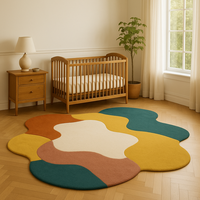 Tapis en laine moderne abstrait de designer personnalisé, coloré, de forme irrégulière, tufté à la main, pour salon, intérieur, pique-nique, lavable
