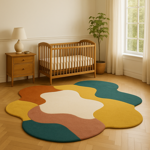 Custom Designer Modern Abstract Wool Rug Colorful Irregular Shape Hand Tufted Carpet for Living Room Interior Picnic Washable - Product Image 1