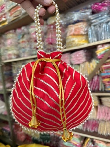 Elegant Leheriya Potli Bag Exquisite Gota Patti Work Delicate Pearl <b>Bead</b> Border Handcrafted Accessory Stunning Ethnic Clutch - Product Image 5