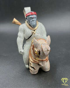 Heavy Bling Gorilla Horse Hip Hop Pendant <b>Crafted</b> in 925 Silver with Premium Moissanite Diamonds pendant - Product Image 1