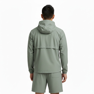 Custom Lightweight Breathable Sporty Polyester Men's Jacket Hoodie and Shorts <b>Set</b> Windproof Tracksuit - Product Image 6