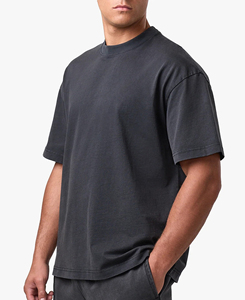 Camiseta de Algodón de Primera Calidad para Hombre, Corte Ajustado, Color Sólido, Manga Corta, Cuello Alto, Estilo Casual, Tejido de Punto Jersey, Transpirable, 220g - Product Image 1