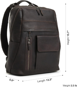 Brown Leather Travel <b>Backpack</b> for Men & Women 15 Inch Laptop Bag Vintage Multi Pocket <b>Backpack</b> with Trolley Sleeve - Product Image 3