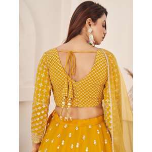 Magnifique Lehenga Choli jaune en Georgette semi-cousu avec Dupatta, orné d'un élégant travail de broderie pour mariages - Zeel Clothing - Product Image 2