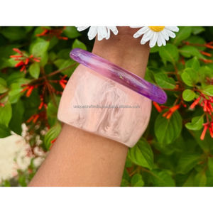 Resin <b>Bangle</b> with Smoky Marble Texture Wide Handmade Bracelet Artistic Fashion Jewelry for Women Unique Resin Accessory Piece - Product Image 4