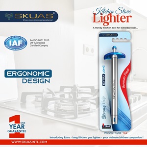 Briquet de cuisine long en acier inoxydable SKUAS SL2, allumeur manuel à bouton piézoélectrique, 100g, sûr pour le contact alimentaire - Product Image 3