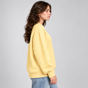 Women's Pale Yellow Solid Color Varsity Letter <b>Crewneck</b> Sweatshirt Long Sleeve Custom Logo - Product Image 3