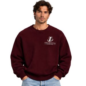 Burgundy Mens Oversized Crewneck Sweatshirt Long Sleeve Cotton Pullover Loose <b>Fit</b> Casual Streetwear Winter Fashion <b>Jumper</b> Top - Product Image 1
