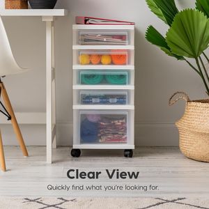 Chariot de rangement roulant en plastique à 5 tiroirs avec roulettes pour fournitures scolaires, artistiques et d'artisanat, organisateur de commode et de placard - Product Image 3