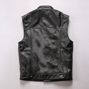 Nouvelle veste de motard tendance 2026 pour homme en cuir véritable, noire, col montant, fermeture éclair, style moto, respirante - Product Image 2