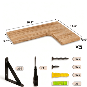 Set di Mensole Angolari Galleggianti 5 Pezzi, Finitura Legno Opaco, Espositore da Parete Triangolare con Staffe in Ferro Rustico - Product Image 2