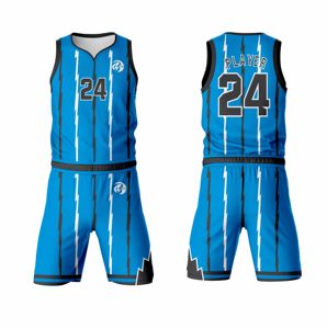 Camiseta de Baloncesto Azul para Hombre de Alta Calidad, Bordada, Sublimada, con Nombre del Equipo Personalizado, de Secado Rápido, Tejido de Malla Transpirable - Product Image 3