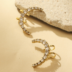 Pendientes de Aro Vintage con Diseño de Luna, Chapados en Oro de 18K sobre Latón, con Engaste de Puntas, Tipo Orejera Abierta, Joyería de Moda - Product Image 3