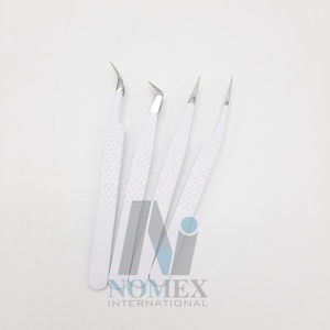 Ensemble de pinces à épiler professionnelles en acier inoxydable pour extensions de cils, revêtement blanc antistatique, précision, marque privée - Product Image 6