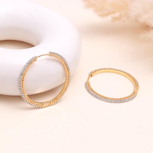 Pendientes de Aro Redondos Chapados en Oro de 22K a Precio de Fábrica, con Circonitas, Joyería de Boda para Novia, Regalo para Mujer - Product Image 1