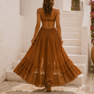 Vestido Maxi Bohemio para Mujer con Corte Drapeado y Aberturas, Tejido de Viscosa Transpirable y Antipilling - Product Image 4