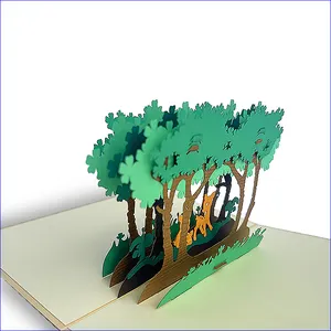 Cartões Pop-up de papel florestais 3D Cartão de Presente Pop-up Cartão de Obrigado com Envelope - GC75