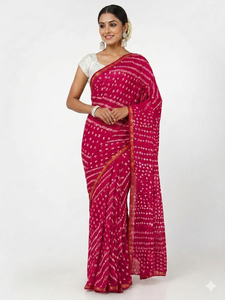 Soft <b>Art</b> Silk Bandhej Saree with Butti Pattern and Golden Zari - Product Image 2