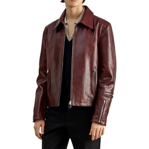 Chaqueta de Motociclista de Cuero para Hombre, Cuello Camisero, Cierre de Cremallera, Corte Ajustado, Largo Regular - Product Image 5