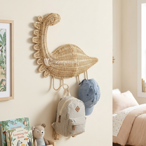 Rattan Dinosaur Wall <b>Hook</b> Woven Natural Fiber Eco-Friendly Kids <b>Coat</b> Hanger Vintage Living Room Wardrobe Wall Decor Organizer - Product Image 3