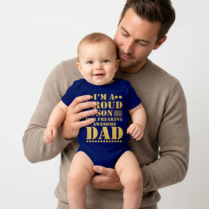 Combinaison bébé garçon à manches courtes en coton imprimé, motif « Fier Fils, Papa Incroyable », vêtement décontracté pour nourrisson, design personnalisé, réversible - Product Image 2