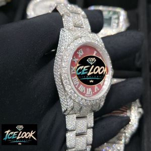ICELOOK นาฬิกาสแตนเลสสตีลสุดหรูสำหรับผู้หญิง หน้าปัดสีแดง ขอบคริสตัล อะนาล็อกควอตซ์ 30 มม. ตัวเรือนทรงกลม ตัวล็อคแบบพับได้ - Product Image 3