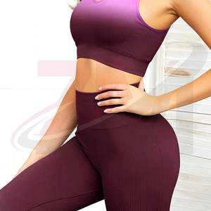 Ensemble de yoga sans couture de haute qualité pour femmes, 2 pièces, vêtements de sport pour la gym - Product Image 2