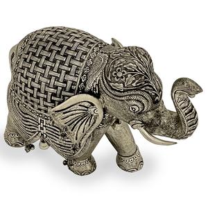 งานฝีมือตกแต่งบ้าน รูปปั้นช้างชุบเงิน ช้างยกหลัง ของตกแต่งบูชา เสริมโชคลาภและความเจริญรุ่งเรือง - Product Image 5