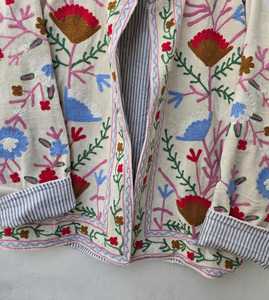 Hand-Embroidered Velvet <b>Quilted</b> Jacket Inspired Ancient Uzbek Suzani Motifs Eco-Friendly Breathable Cotton Lining Boho Floral - Product Image 4