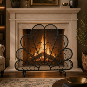 Protector de Chimenea Art Deco de Metal con Malla Fina y Marco de Acero Resistente, Protector de Hogar Independiente - Product Image 1