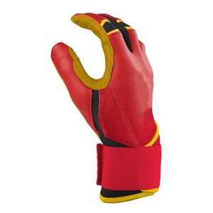 <b>Red</b> Leather Batting <b>Gloves</b> with Yellow Trim Durable Pull On Closure for Training Unisex Adult - Product Image 2