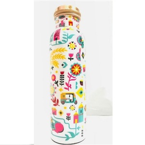 Bouteille d'eau en cuivre pur artisanale, anti-fuite, avec impression émaillée personnalisée, pour le bien-être et le yoga - Product Image 2