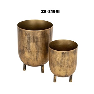 Juego de 2 Macetas Metálicas Doradas con Patas, Macetas Decorativas para Interiores con Aspecto Texturizado para Sala de Estar, Mesa, Estante, Decoración del Hogar y Oficina - Product Image 1