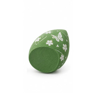 Éponge de maquillage verte avec motif floral blanc, éponge de beauté sans latex, applicateur de fond de teint cosmétique - Product Image 3