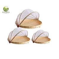 Plateau de protection alimentaire en bambou écologique avec couvercle en filet pliable, panier fait main pour la cuisine, la salle à manger et les pique-niques