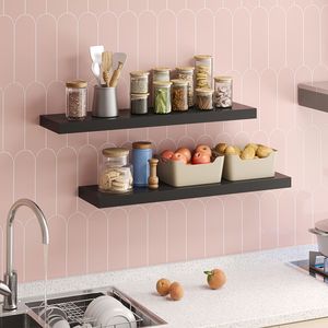 2 étagères murales flottantes en bois massif au design moderne, gain de place pour salon et cuisine - Product Image 1