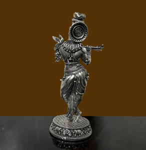 Estatua de Krishna de Latón Hecha a Mano con Acabado Plateado, Tocando la Flauta, Figura de Dios Hindú para Decoración del Hogar - Product Image 4