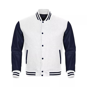 Nouvelle veste bomber universitaire en laine bleu roi et cuir noir, col montant, style universitaire, design streetwear, logo frontal - pour l'hiver - Product Image 5
