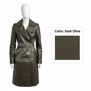Women Genuine Leather <b>Trench</b> Coat Custom Logo OEM ODM Wholesale Long Belted Double Breasted Outerwear - Product Image 2