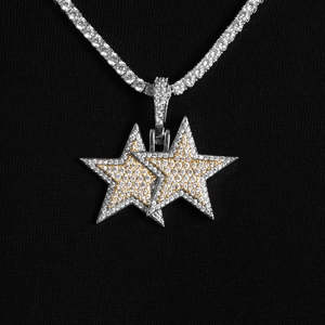 จี้ดาวคู่สองสี |   สร้อยคอฮิปฮอปแบบไอซ์ดาวน์ |   จี้สแตนเลสหรูหรา - Product Image 1