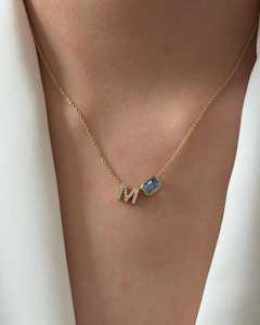 Toi Et Moi Custom Name Jewelry Solitaire Bezel Emerald Aquamarine Lab Grown Diamond <b>Initial</b> Pendant <b>Necklaces</b> 14k 18k Solid Gold - Product Image 4