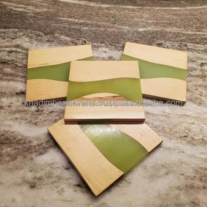 Juego de posavasos rústico de alta calidad de cuatro, junta de madera epoxi verde claro con textura cuadrada, almohadillas de protección de logotipo personalizado - Product Image 5
