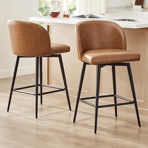 Tabourets de <span class=keywords><strong>bar</strong></span> à hauteur de comptoir Dossier rembourré pivotant à 360 ° Jambes en métal Hauteur de siège 26 \ "H Selle en similicuir - Product Image 1