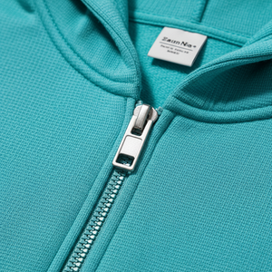 Men's Turquoise Hooded Stand Collar Zipper Tracksuit Two <b>Piece</b> Set Blue Side Stripe Sportswear with Zipper Pockets Custom Logo - Product Image 2