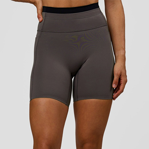 Shorts Deportivos de Cintura Alta para Mujer, Color Sólido, con Cintura Elástica, de Secado Rápido, Tejidos, para Entrenamiento, Color Gris - Product Image 1