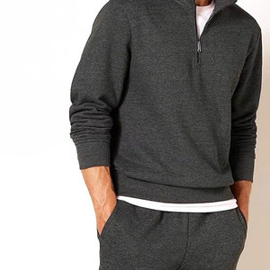 Men's Quarter <b>Zip</b> Sweatshirt Regular Fit Solid Color Knitted Cotton Stand Collar Casual Autumn Wear - Product Image 4