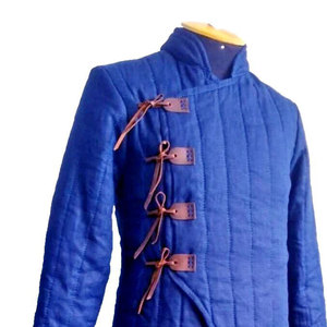 Premium Blue Padded Medieval Gambeson Coat Cotton Aketon Long Coat For Cosplay LARP Costume Wholesale <b>Jacket</b> - Product Image 4