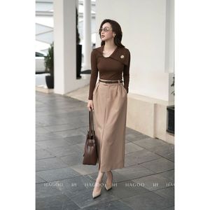 Jupe crayon plissée taille haute CV167, coupe droite, longueur cheville, pour femme de bureau et navetteuse - Product Image 5